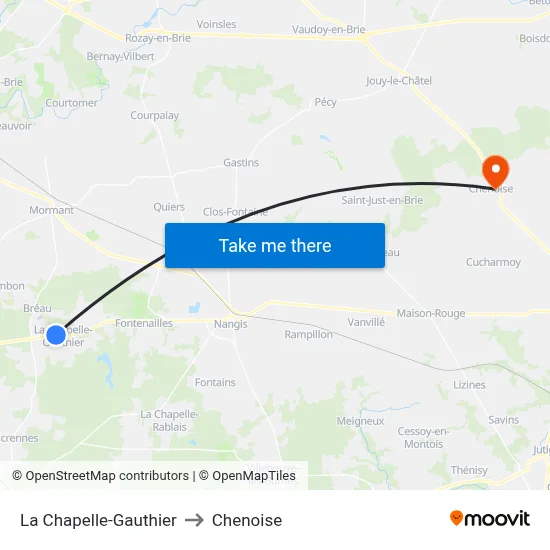 La Chapelle-Gauthier to Chenoise map