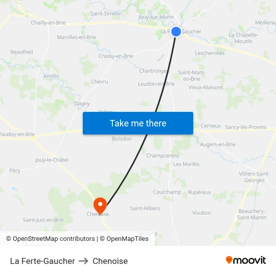 La Ferte-Gaucher to Chenoise map