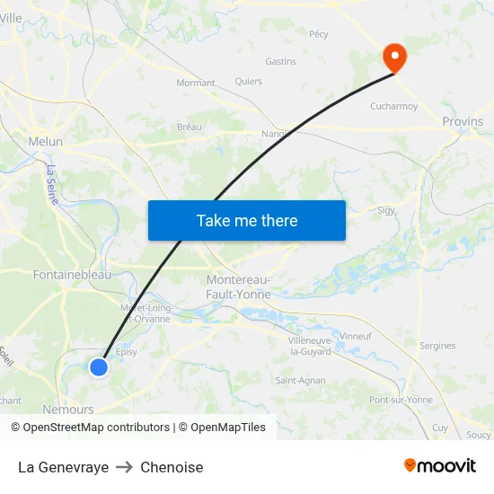 La Genevraye to Chenoise map