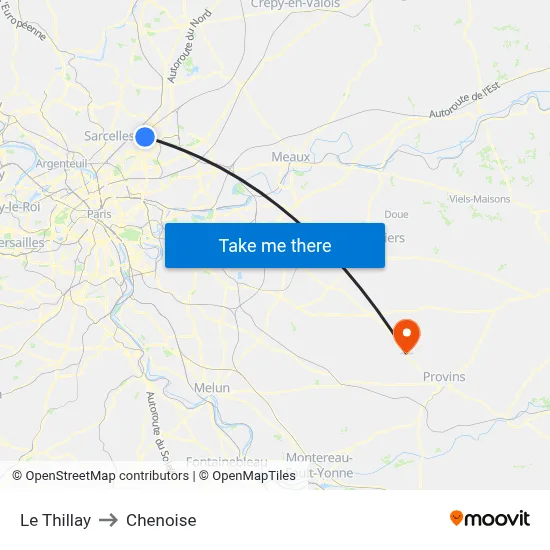 Le Thillay to Chenoise map