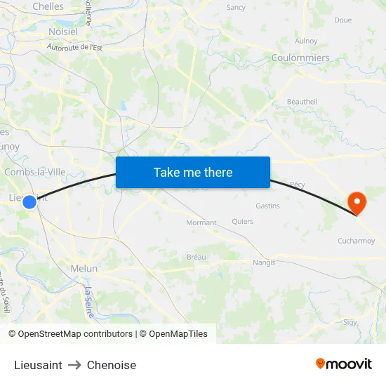 Lieusaint to Chenoise map