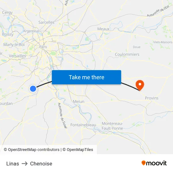 Linas to Chenoise map