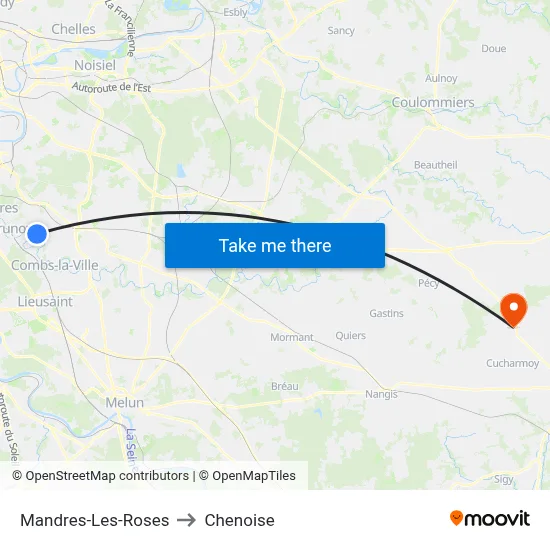 Mandres-Les-Roses to Chenoise map