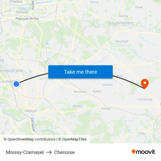 Moissy-Cramayel to Chenoise map