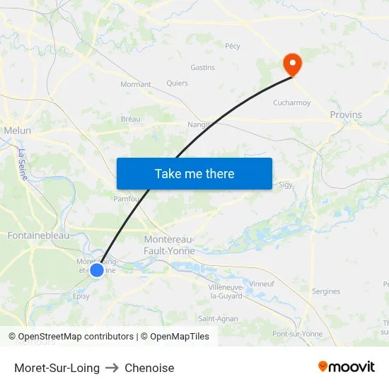 Moret-Sur-Loing to Chenoise map