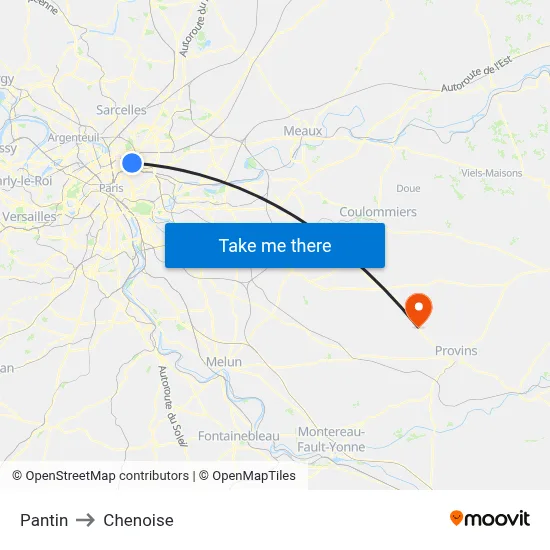 Pantin to Chenoise map