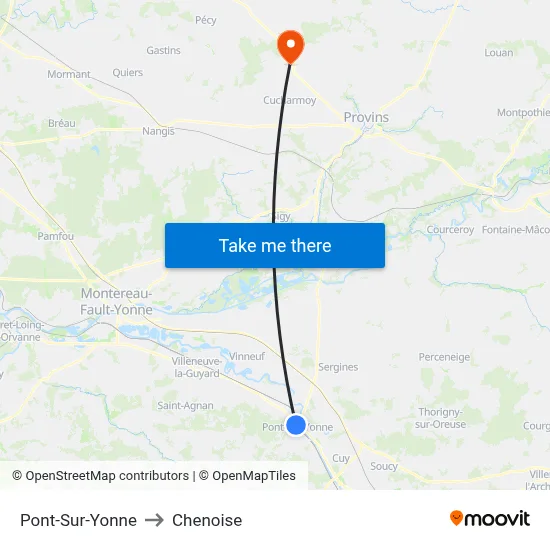 Pont-Sur-Yonne to Chenoise map