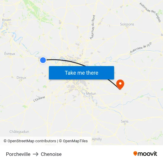 Porcheville to Chenoise map