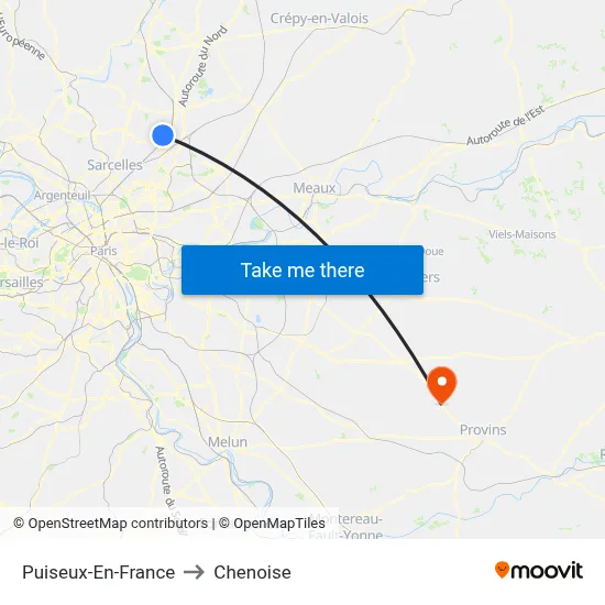 Puiseux-En-France to Chenoise map