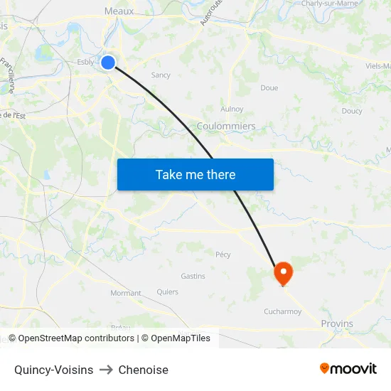 Quincy-Voisins to Chenoise map