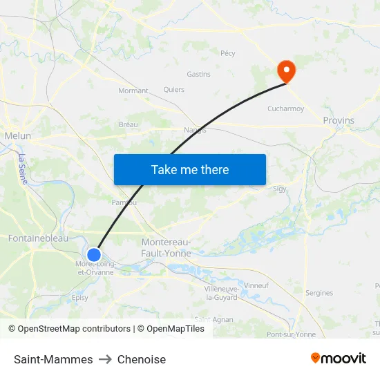 Saint-Mammes to Chenoise map