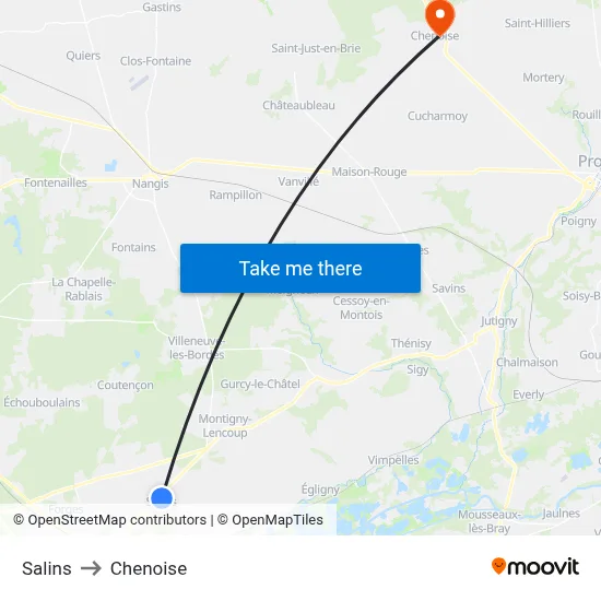 Salins to Chenoise map