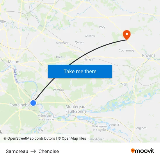 Samoreau to Chenoise map