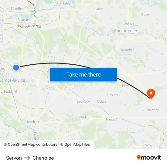 Servon to Chenoise map
