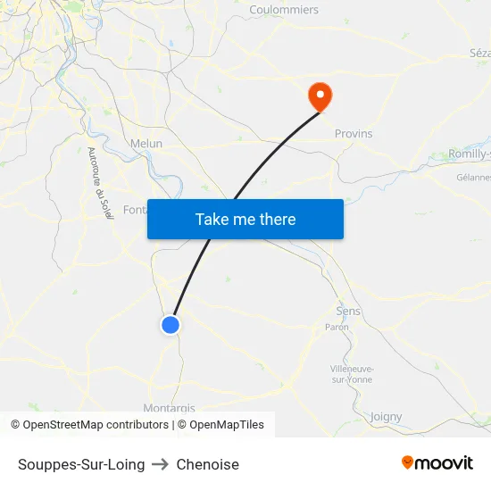Souppes-Sur-Loing to Chenoise map