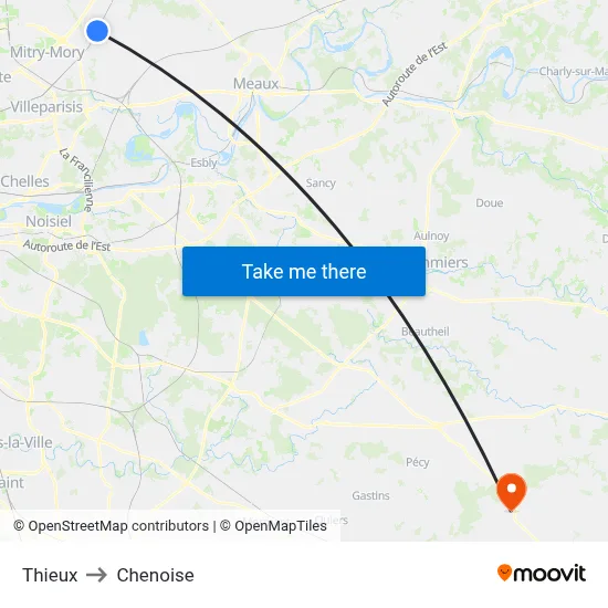 Thieux to Chenoise map