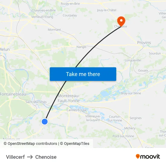 Villecerf to Chenoise map
