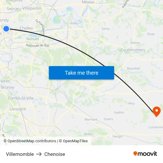 Villemomble to Chenoise map