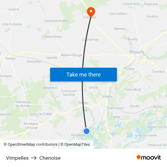 Vimpelles to Chenoise map