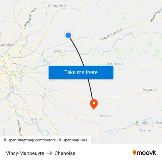 Vincy-Manoeuvre to Chenoise map
