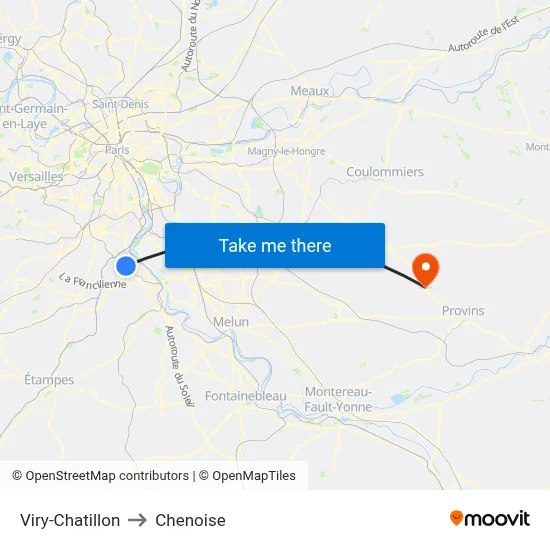 Viry-Chatillon to Chenoise map