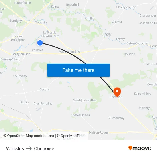 Voinsles to Chenoise map