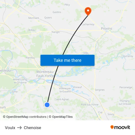 Voulx to Chenoise map