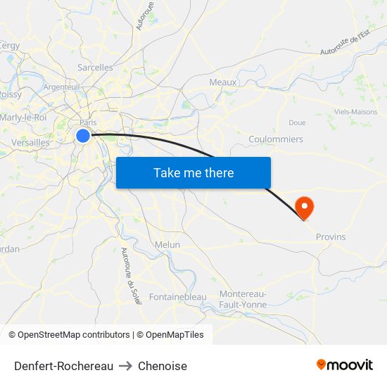 Denfert-Rochereau to Chenoise map