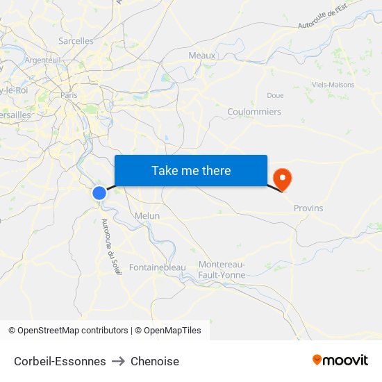 Corbeil-Essonnes to Chenoise map