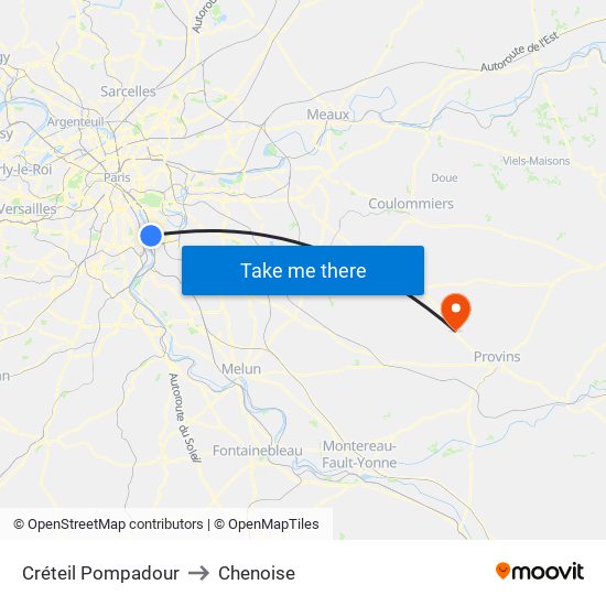 Créteil Pompadour to Chenoise map