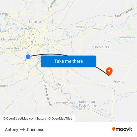 Antony to Chenoise map