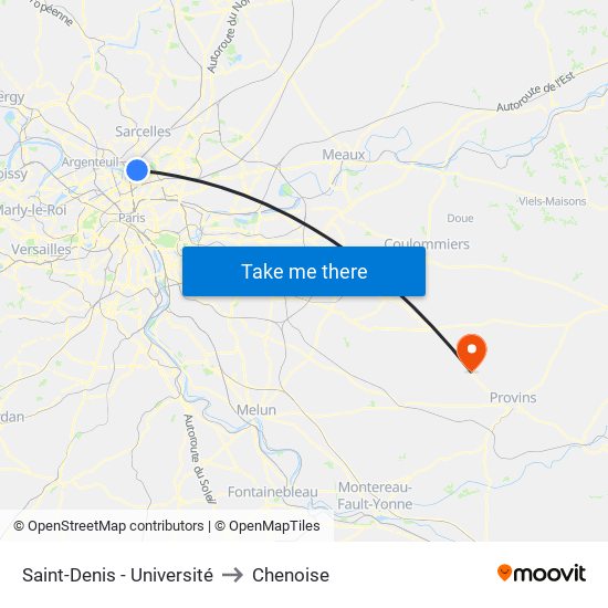Saint-Denis - Université to Chenoise map