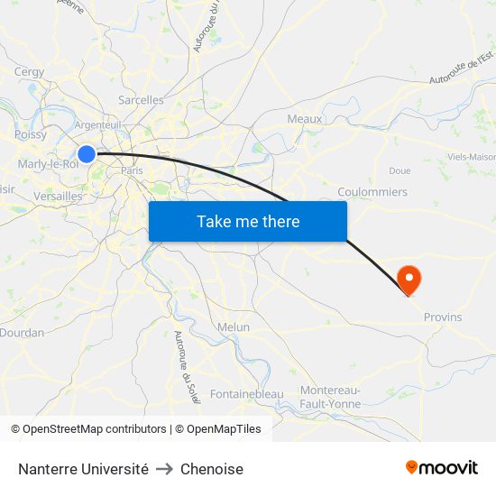 Nanterre Université to Chenoise map