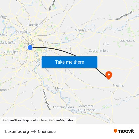 Luxembourg to Chenoise map