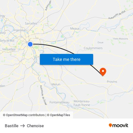 Bastille to Chenoise map