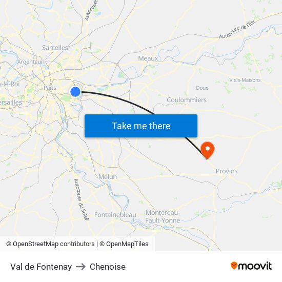 Val de Fontenay to Chenoise map