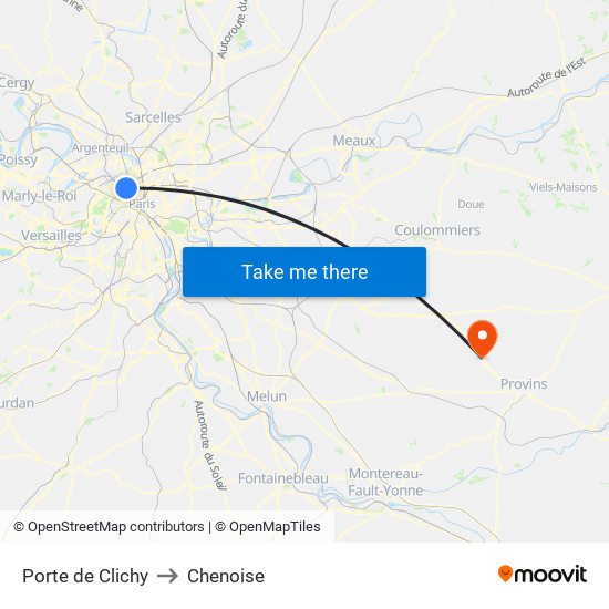 Porte de Clichy to Chenoise map