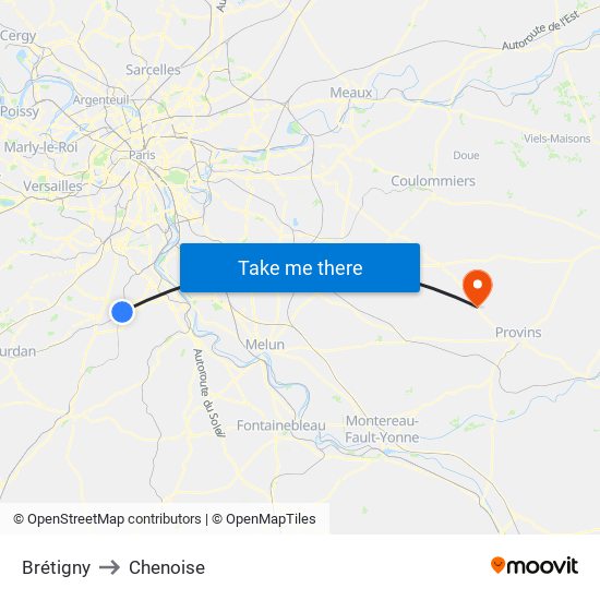 Brétigny to Chenoise map