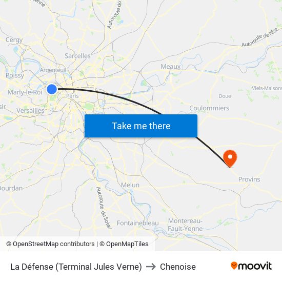 La Défense (Terminal Jules Verne) to Chenoise map