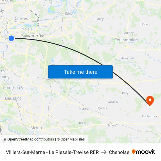 Villiers-Sur-Marne - Le Plessis-Trévise RER to Chenoise map