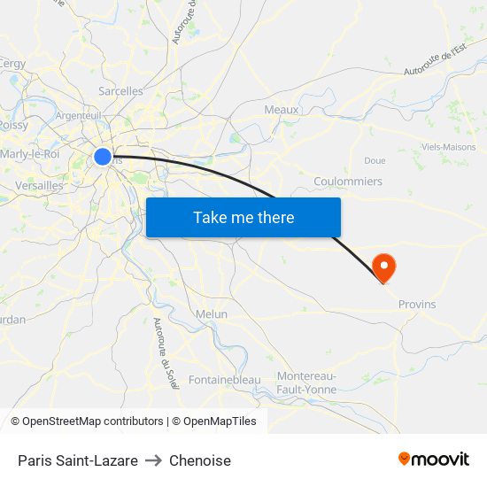 Paris Saint-Lazare to Chenoise map