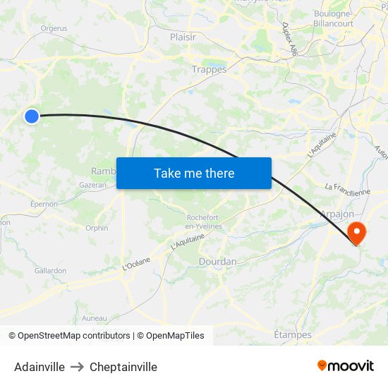 Adainville to Cheptainville map