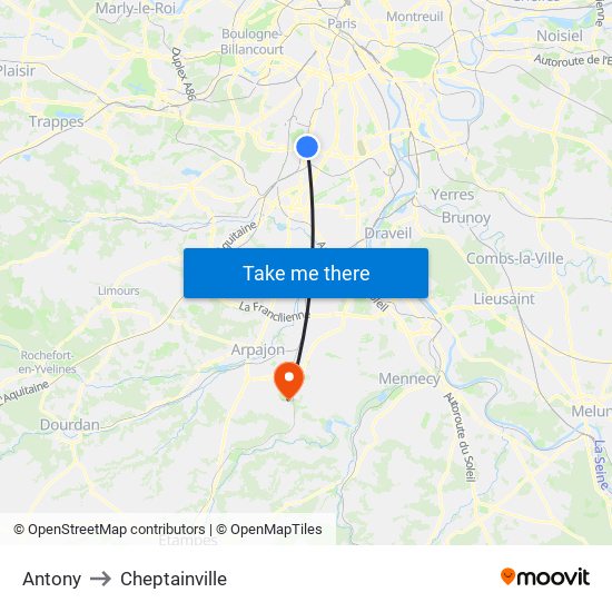 Antony to Cheptainville map