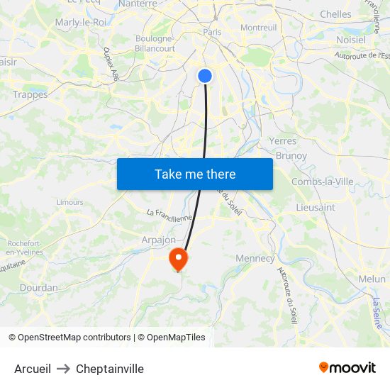 Arcueil to Cheptainville map