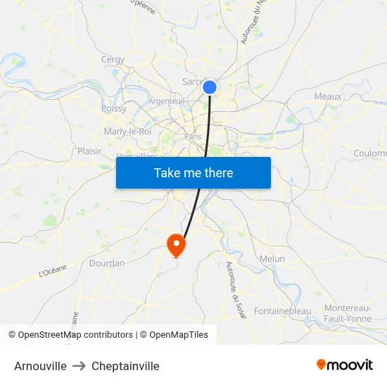 Arnouville to Cheptainville map