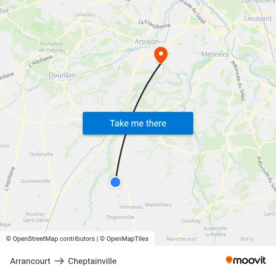 Arrancourt to Cheptainville map