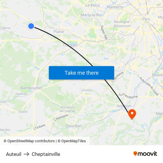 Auteuil to Cheptainville map