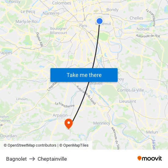 Bagnolet to Cheptainville map