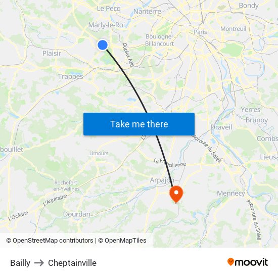 Bailly to Cheptainville map