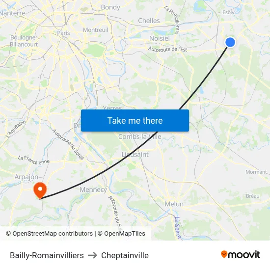 Bailly-Romainvilliers to Cheptainville map